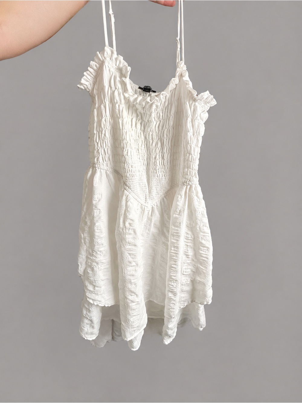 White Ruffle Smocked Babydoll Dress 🤍